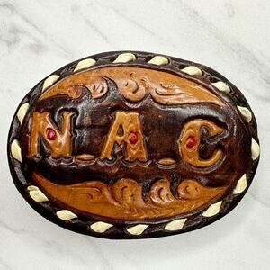 Vintage NAC Initials Custom Leather Western Belt Buckle ✨